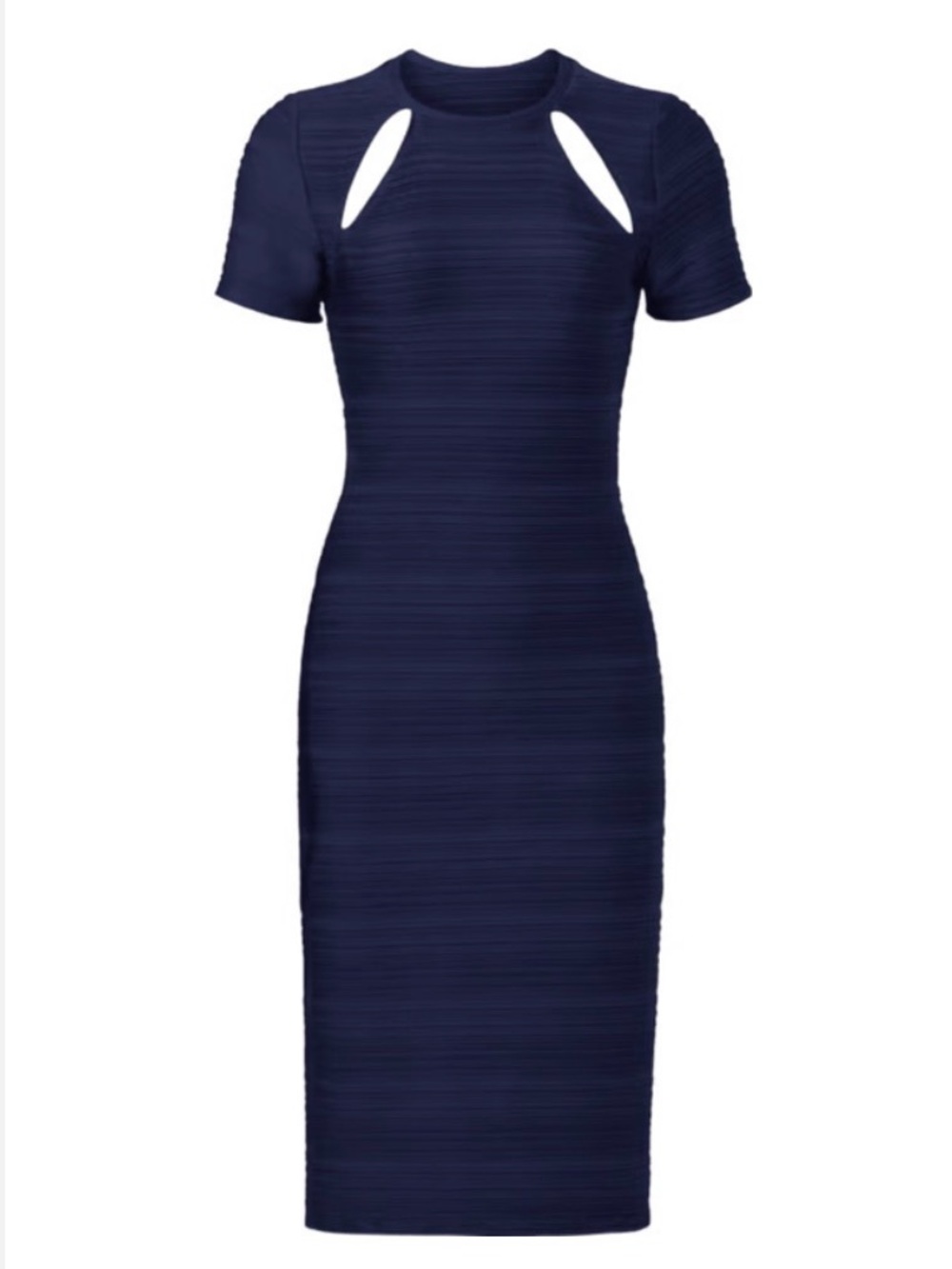 Shoshanna Navy Franco Ribbed Cutout Sheath Dress